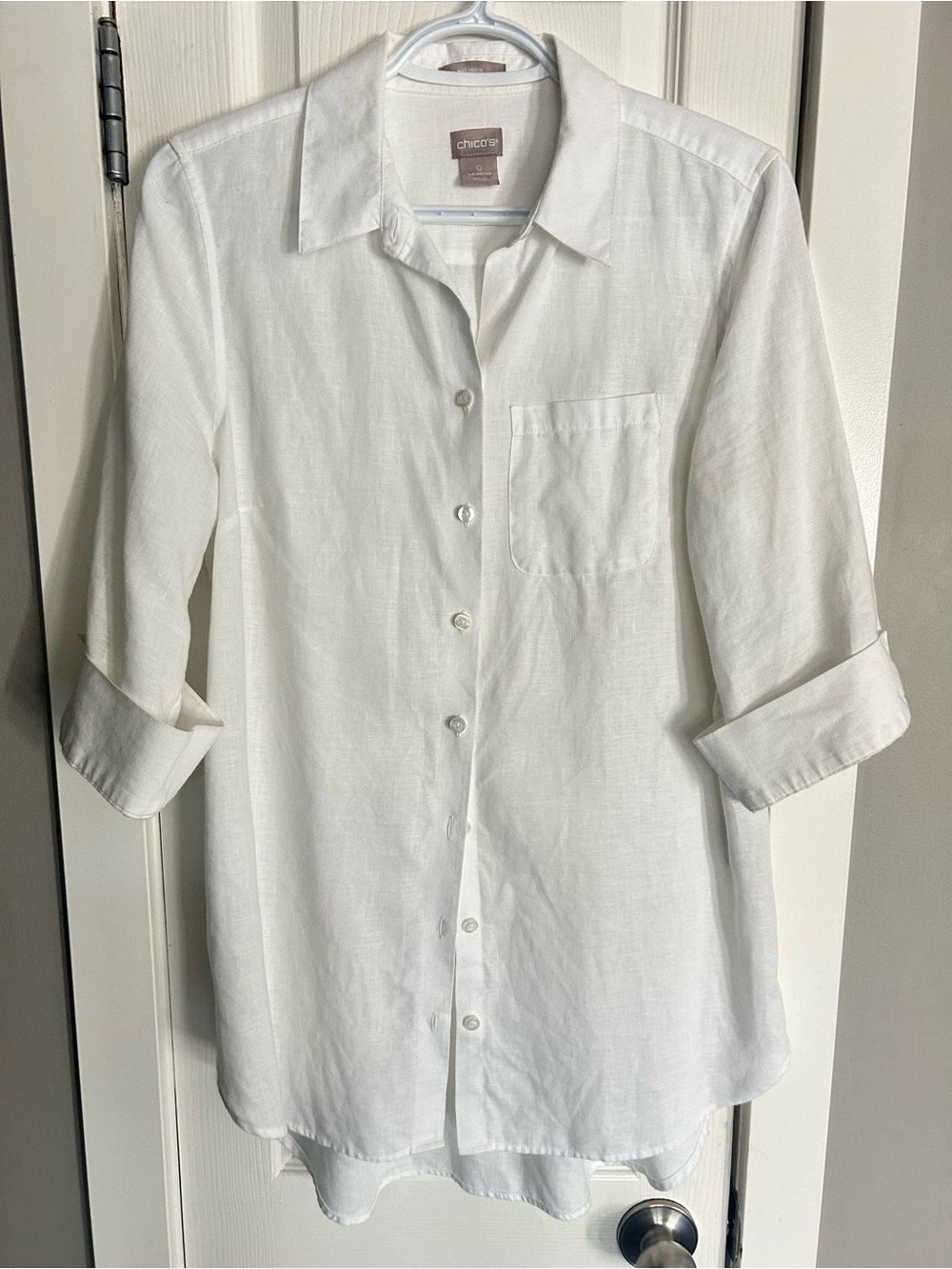Chico's Women’s Classic White Linen Button-Front Shirt